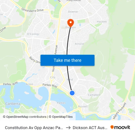 Constitution Av Opp Anzac Park East to Dickson ACT Australia map
