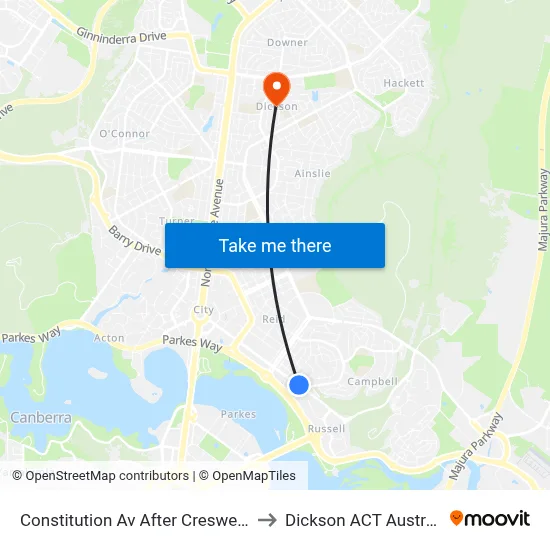 Constitution Av After Creswell St to Dickson ACT Australia map