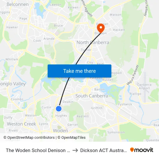 The Woden School Denison St to Dickson ACT Australia map