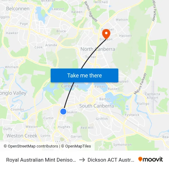 Royal Australian Mint Denison St to Dickson ACT Australia map
