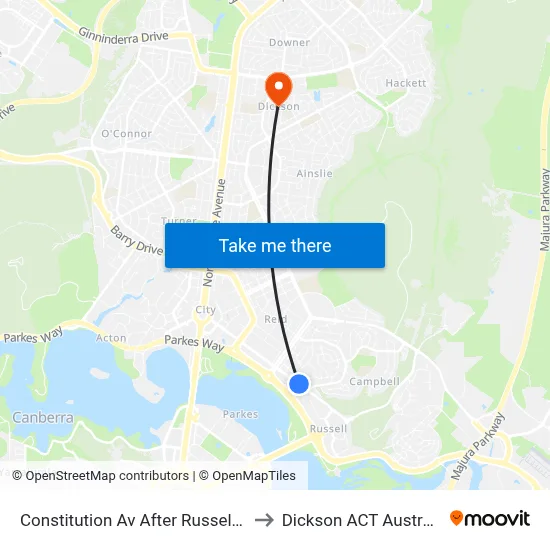 Constitution Av After Russell Dr to Dickson ACT Australia map