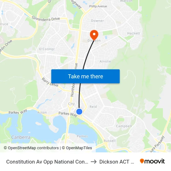 Constitution Av Opp National Convention Centre to Dickson ACT Australia map
