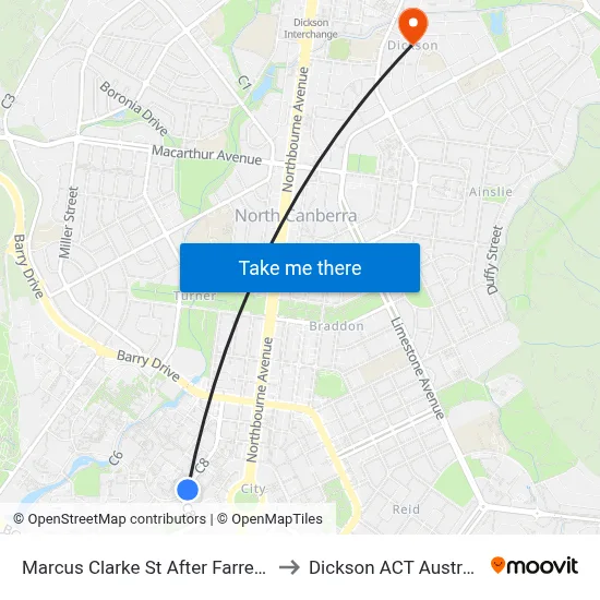 Marcus Clarke St After Farrell Pl to Dickson ACT Australia map