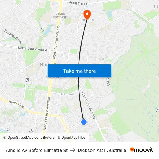 Ainslie Av Before Elimatta St to Dickson ACT Australia map