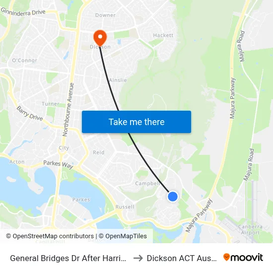 General Bridges Dr After Harrison Rd to Dickson ACT Australia map
