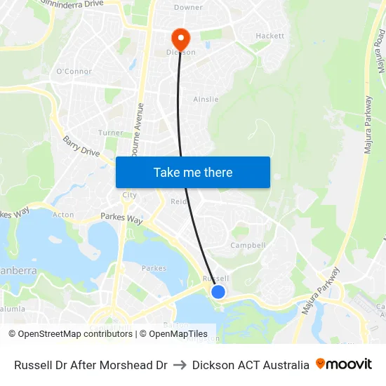 Russell Dr After Morshead Dr to Dickson ACT Australia map