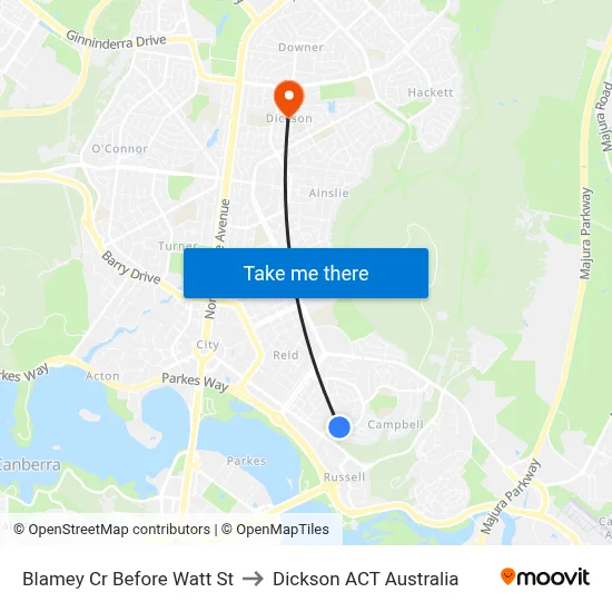 Blamey Cr Before Watt St to Dickson ACT Australia map