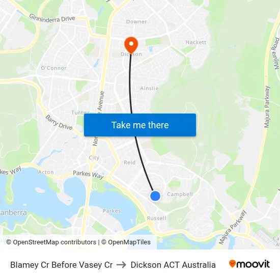 Blamey Cr Before Vasey Cr to Dickson ACT Australia map