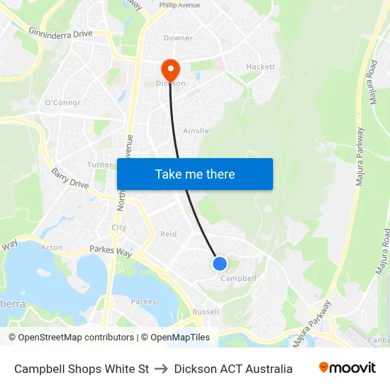 Campbell Shops White St to Dickson ACT Australia map