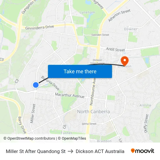Miller St After Quandong St to Dickson ACT Australia map