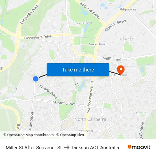 Miller St After Scrivener St to Dickson ACT Australia map