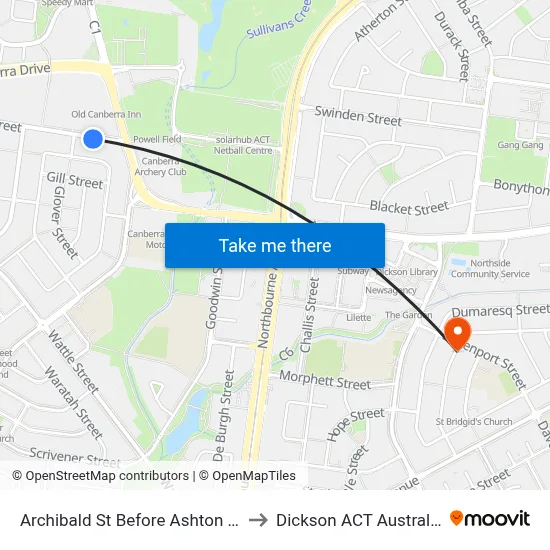 Archibald St Before Ashton St to Dickson ACT Australia map