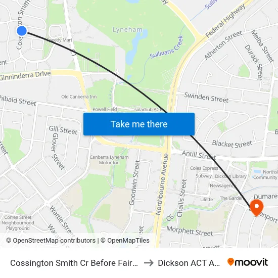 Cossington Smith Cr Before Fairweather Cct to Dickson ACT Australia map