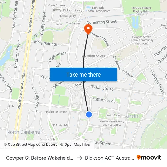 Cowper St Before Wakefield Av to Dickson ACT Australia map