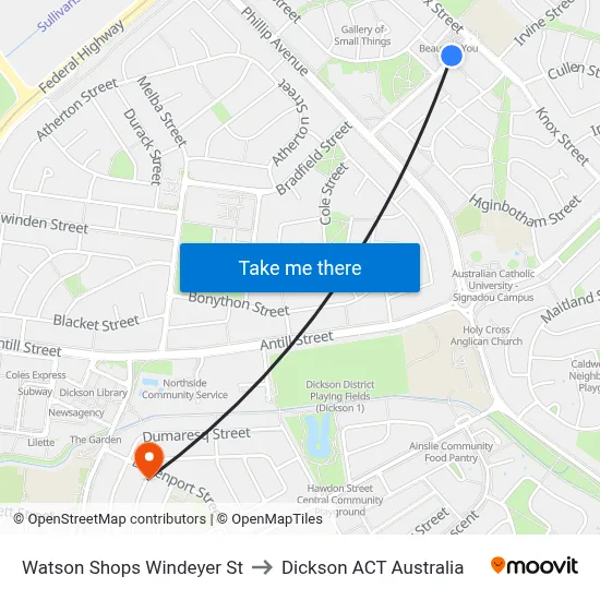 Watson Shops Windeyer St to Dickson ACT Australia map