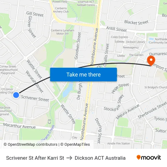 Scrivener St After Karri St to Dickson ACT Australia map
