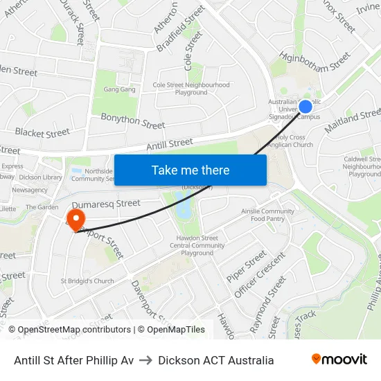 Antill St After Phillip Av to Dickson ACT Australia map