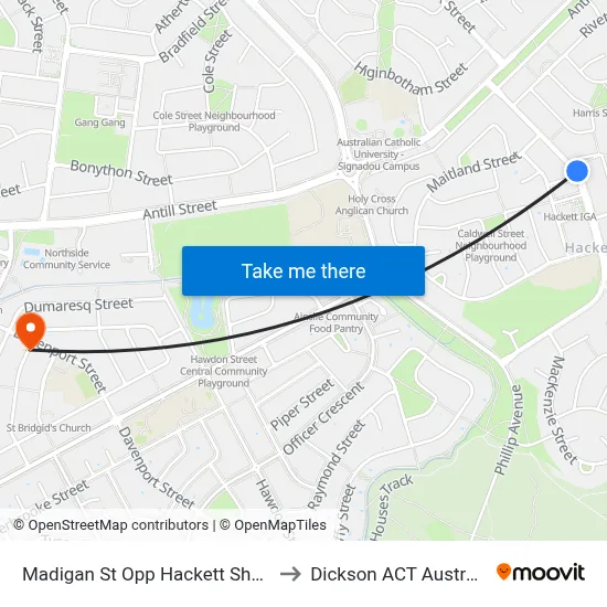 Madigan St Opp Hackett Shops to Dickson ACT Australia map