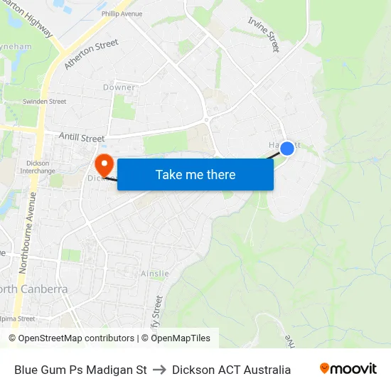 Blue Gum Ps Madigan St to Dickson ACT Australia map