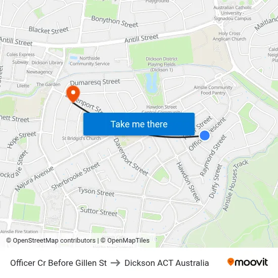 Officer Cr Before Gillen St to Dickson ACT Australia map