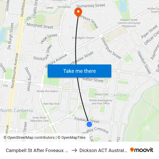 Campbell St After Foveaux St to Dickson ACT Australia map
