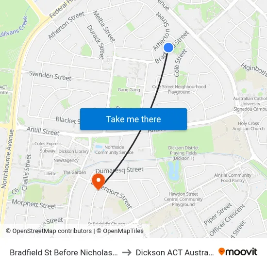 Bradfield St Before Nicholas St to Dickson ACT Australia map