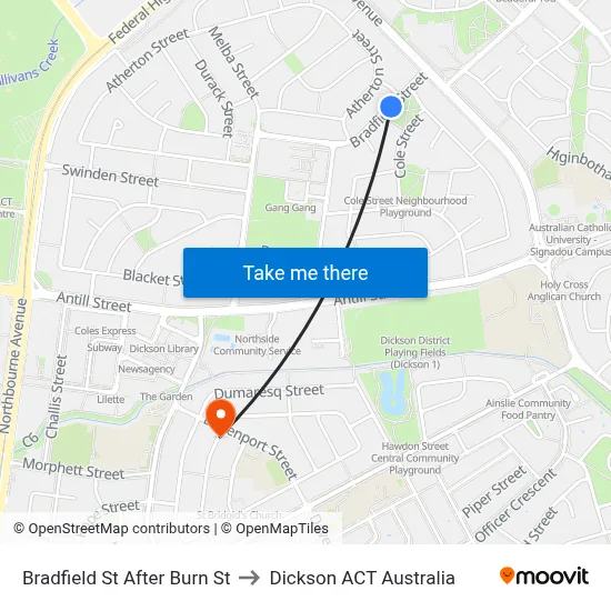 Bradfield St After Burn St to Dickson ACT Australia map