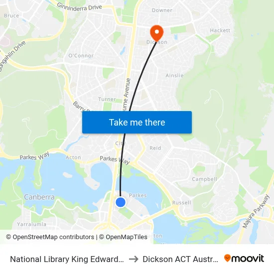 National Library King Edward Tce to Dickson ACT Australia map