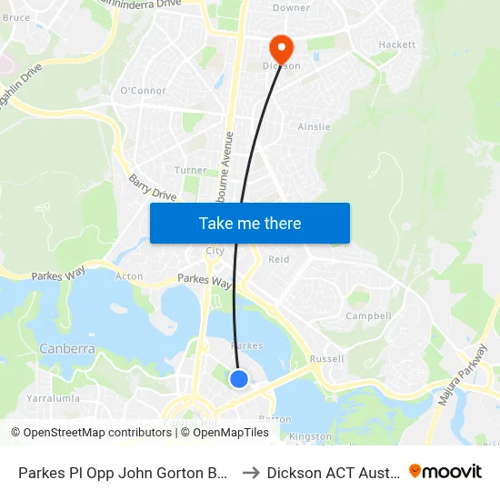 Parkes Pl Opp John Gorton Building to Dickson ACT Australia map