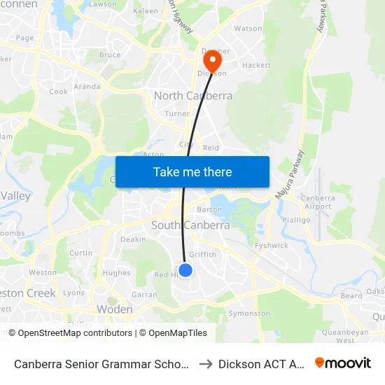 Canberra Senior Grammar School Golden Gr to Dickson ACT Australia map