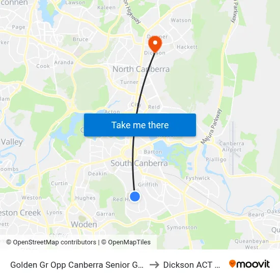 Golden Gr Opp Canberra Senior Grammar School to Dickson ACT Australia map