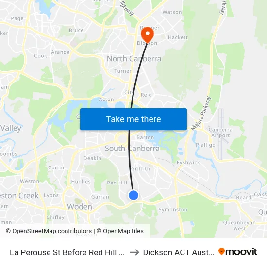 La Perouse St Before Red Hill Shops to Dickson ACT Australia map