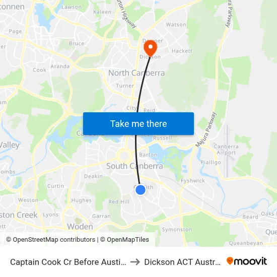 Captain Cook Cr Before Austin St to Dickson ACT Australia map