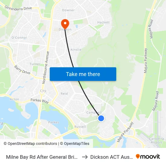 Milne Bay Rd After General Bridges Rd to Dickson ACT Australia map