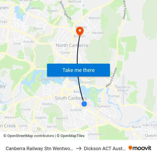 Canberra Railway Stn Wentworth Av to Dickson ACT Australia map