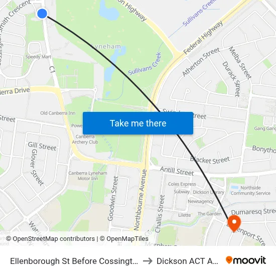 Ellenborough St Before Cossington Smith St to Dickson ACT Australia map