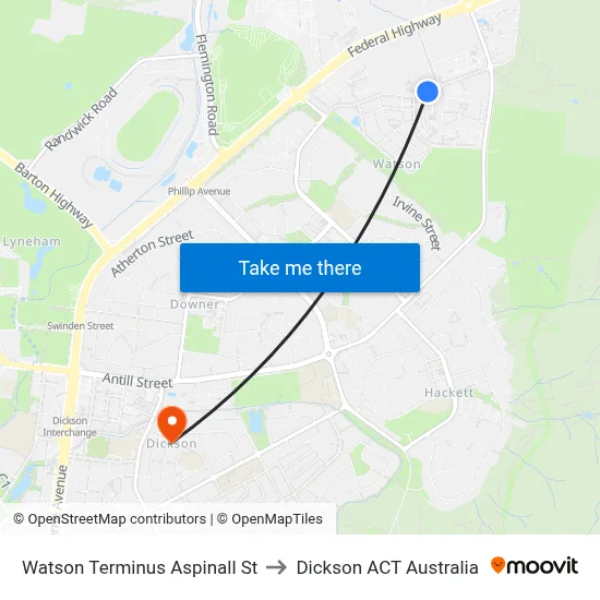 Watson Terminus Aspinall St to Dickson ACT Australia map