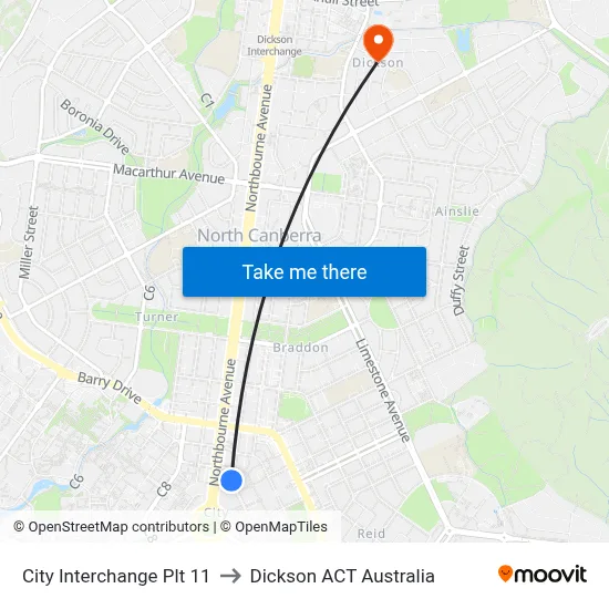 City Interchange Plt 11 to Dickson ACT Australia map