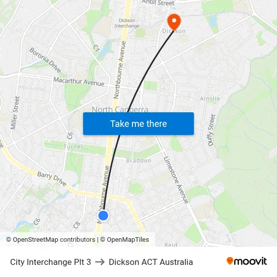 City Interchange Plt 3 to Dickson ACT Australia map