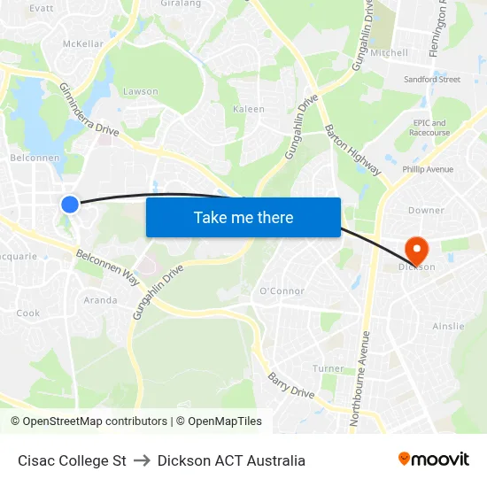 Cisac College St to Dickson ACT Australia map