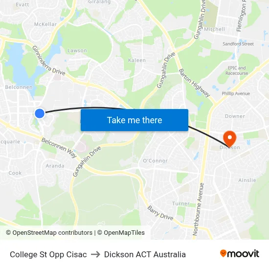 College St Opp Cisac to Dickson ACT Australia map