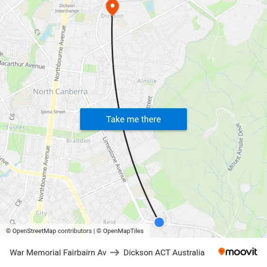 War Memorial Fairbairn Av to Dickson ACT Australia map