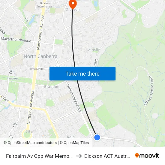 Fairbairn Av Opp War Memorial to Dickson ACT Australia map