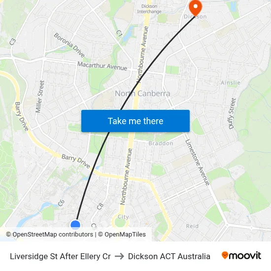 Liversidge St After Ellery Cr to Dickson ACT Australia map
