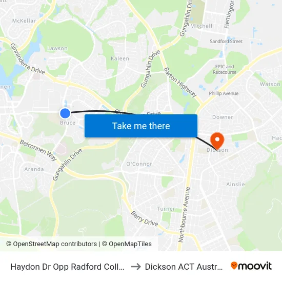 Haydon Dr Opp Radford College to Dickson ACT Australia map