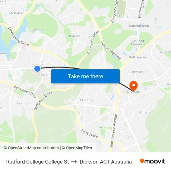 Radford College College St to Dickson ACT Australia map