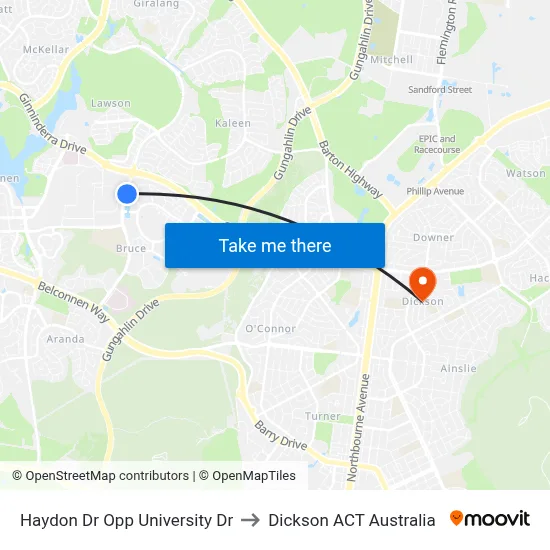 Haydon Dr Opp University Dr to Dickson ACT Australia map