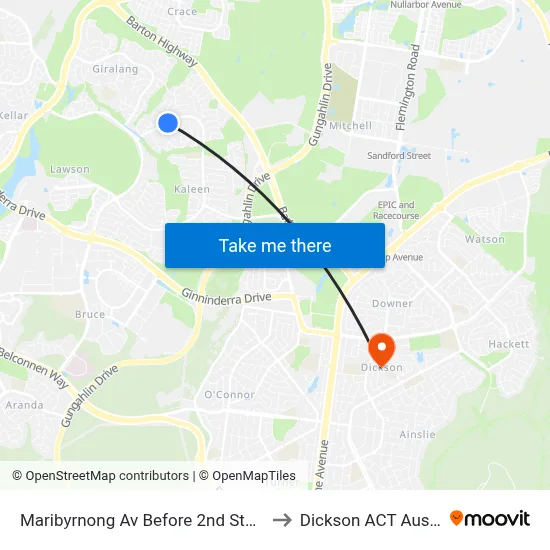 Maribyrnong Av Before 2nd Staaten Cr to Dickson ACT Australia map