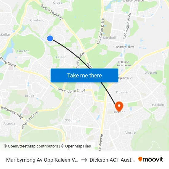 Maribyrnong Av Opp Kaleen Village to Dickson ACT Australia map