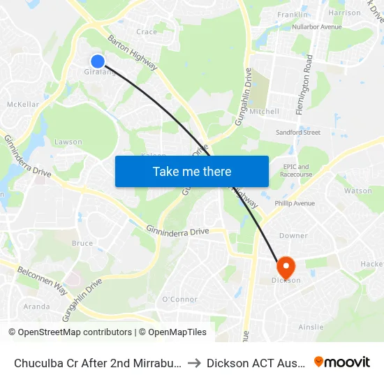 Chuculba Cr After 2nd Mirrabucca Cr to Dickson ACT Australia map